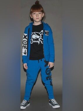 Nununu  kids Blue Graphic Zip Hoodie & Joggers Set - Black Spray X Details 8-9